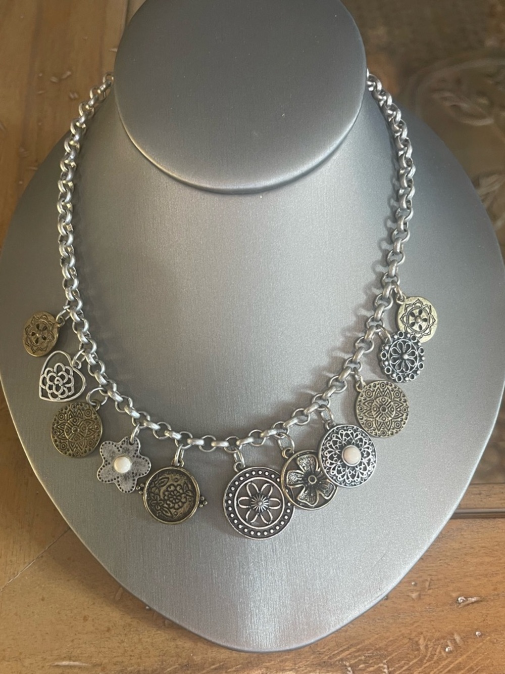 Vintage-Inspired Silver Charm Disc Necklace